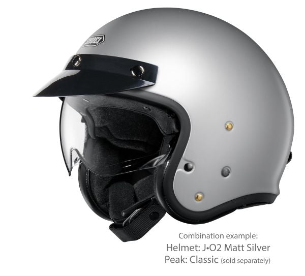 Shoei J•O2 Matt Light Silver – with the optional Classic peak (sold separately)
