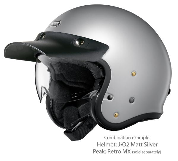 Shoei J•O2 Matt Light Silver – with the optional Retro MX peak (sold separately)
