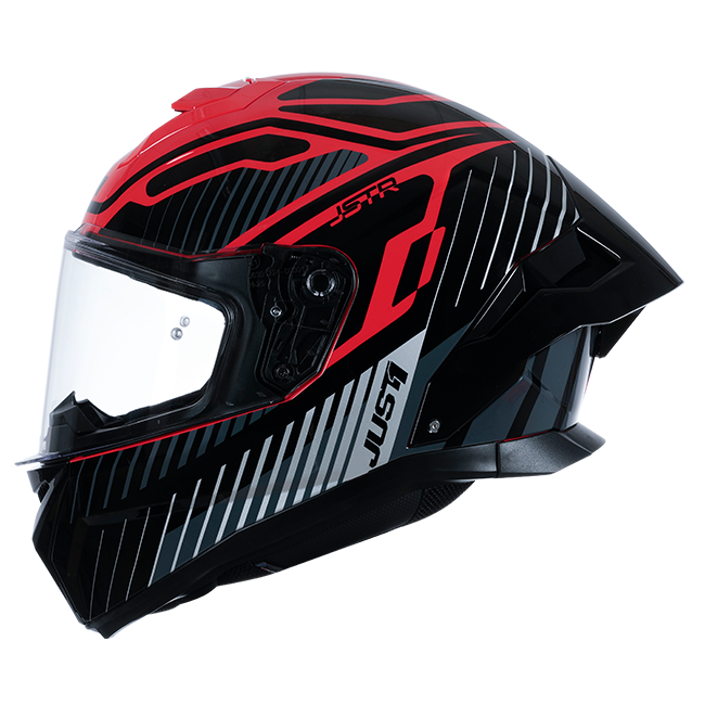 Just1 J-STR full-face helmet in Tactical Silver and Red Gloss finish