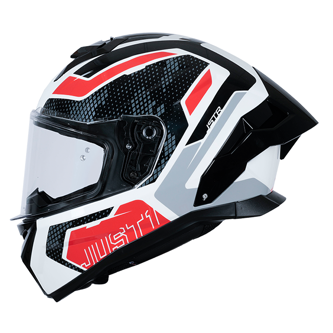Just1 J-STR full-face helmet in Union Red and White gloss finish