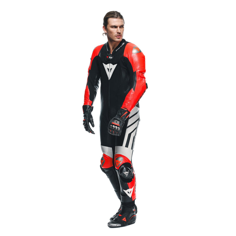 Dainese Mugello 3 Perf. D-AIR® men's one-piece leather race suit in black and red