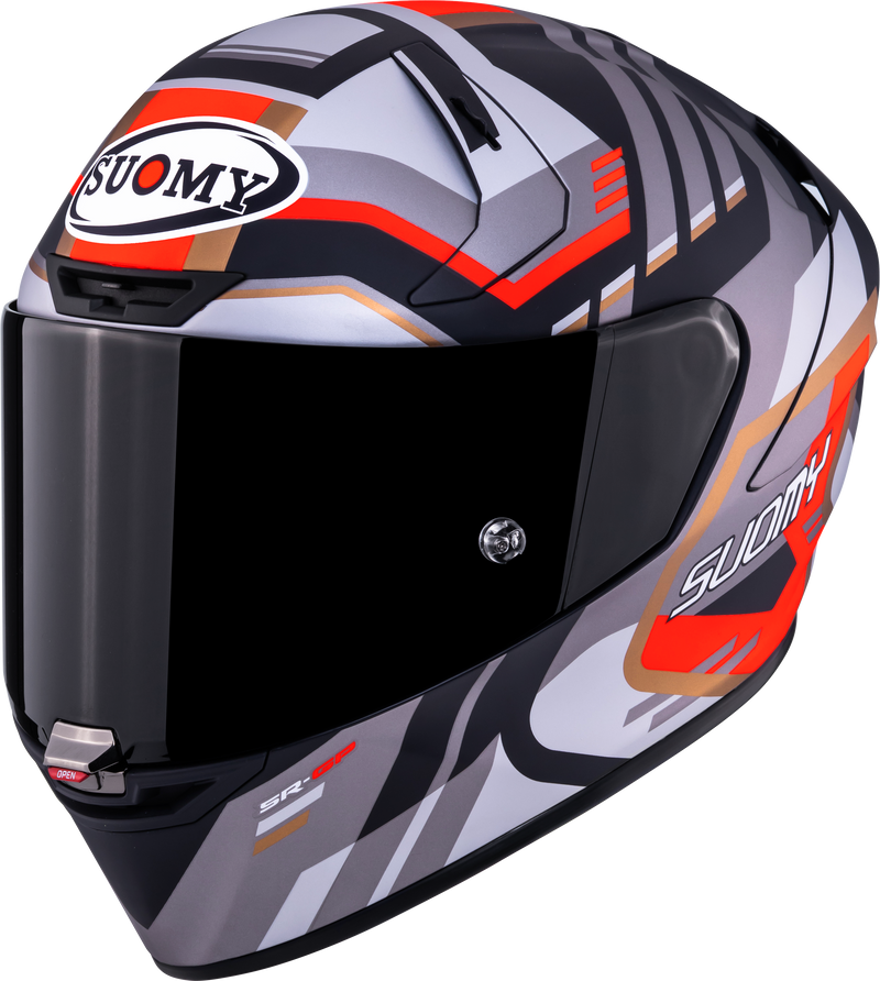 Suomy SR-GP Evo full-face racing helmet in Infrared matte grey, red and black
