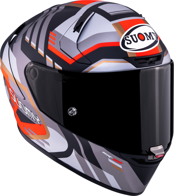 Suomy SR-GP Evo full-face racing helmet in Infrared matte grey, red and black