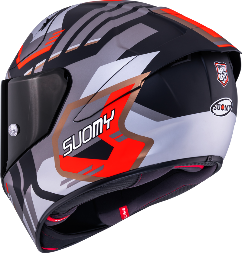 Suomy SR-GP Evo full-face racing helmet in Infrared matte grey, red and black