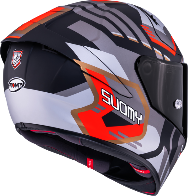 Suomy SR-GP Evo full-face racing helmet in Infrared matte grey, red and black