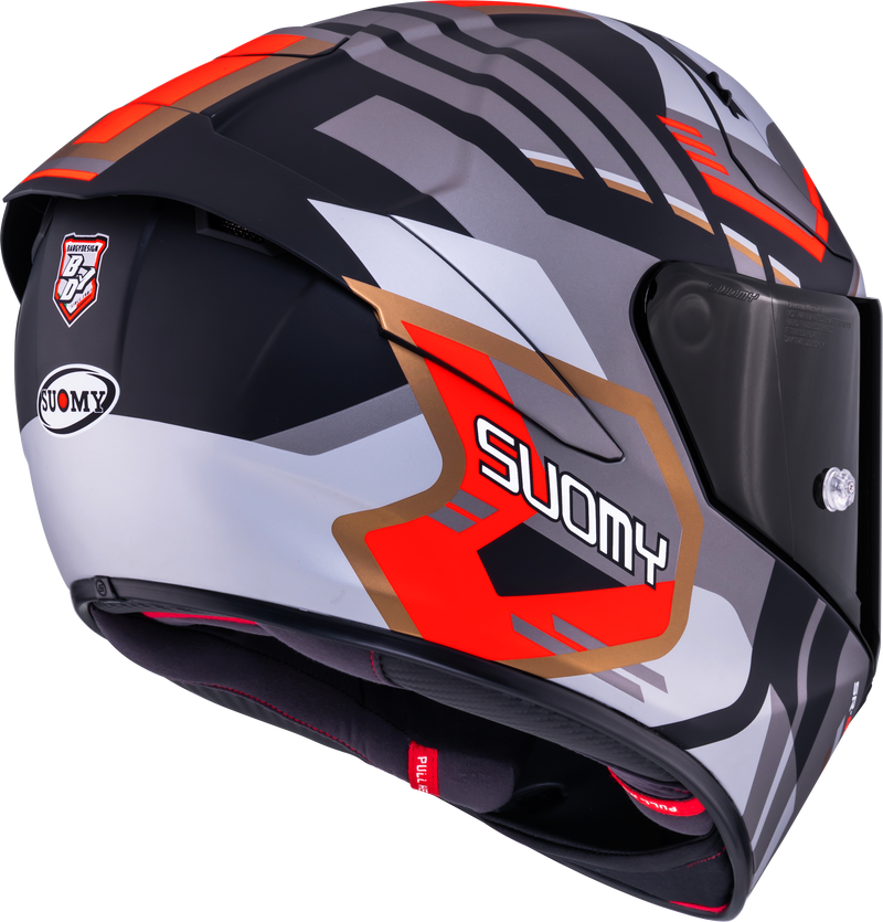 Suomy SR-GP Evo full-face racing helmet in Infrared matte grey, red and black