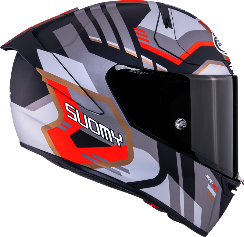 Suomy SR-GP Evo full-face racing helmet in Infrared matte grey, red and black