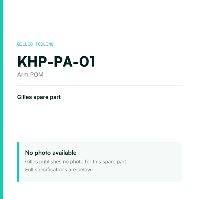 Gilles Arm POM – KHP-PA-01, data card, no manufacturer photo available