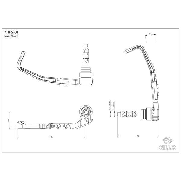 Gilles KHP2 clutch lever guard aluminium, dimensions and adjustment range