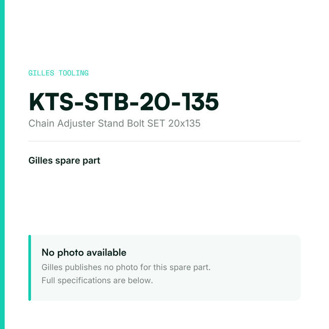 Gilles Chain Adjuster Stand Bolt SET 20x135 – KTS-STB-20-135, data card, no manufacturer photo available