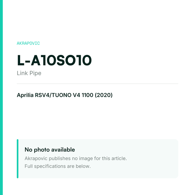 Akrapovic Link Pipe L-A10SO10 — placeholder, no manufacturer photo available