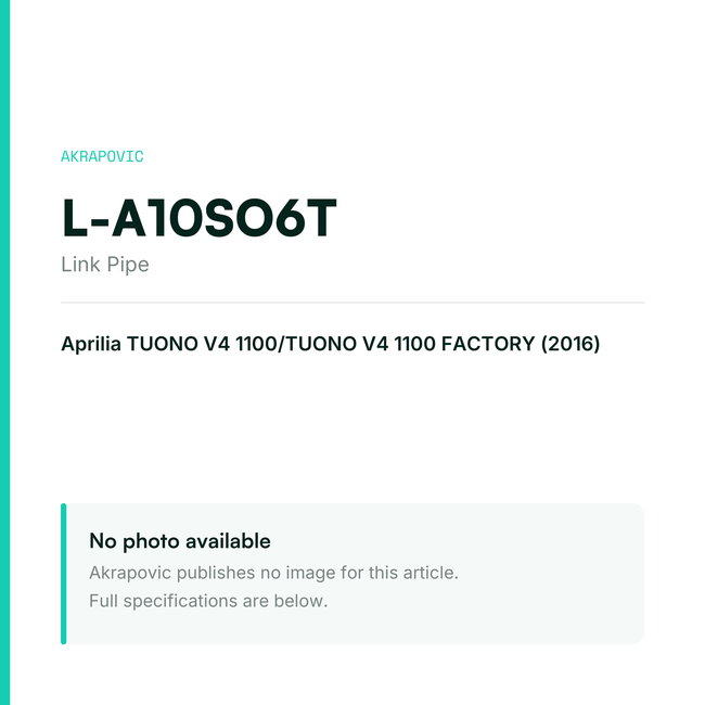 Akrapovic Link Pipe L-A10SO6T — placeholder, no manufacturer photo available