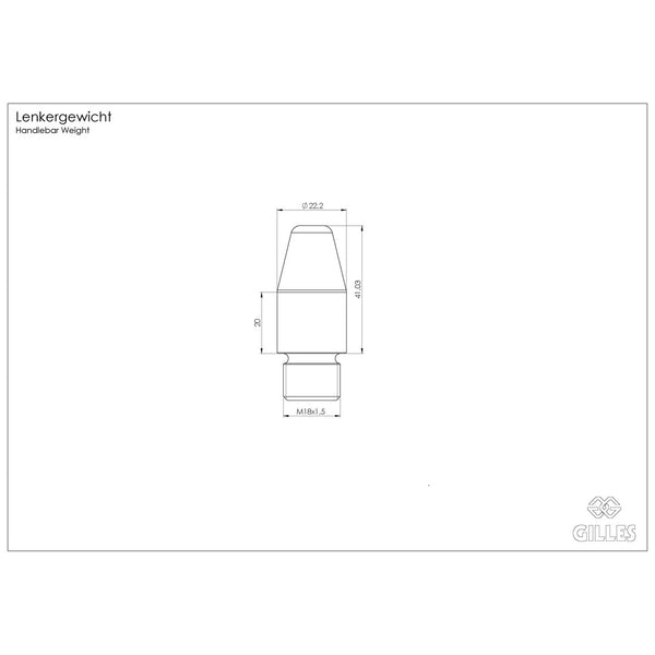 Gilles LG-20 bar end weights, dimension drawing