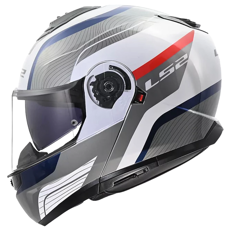 LS2 FF908 Strobe II Monza White Blue Red – Flip-Up Commuter Helmet ECE 22.06 P/J