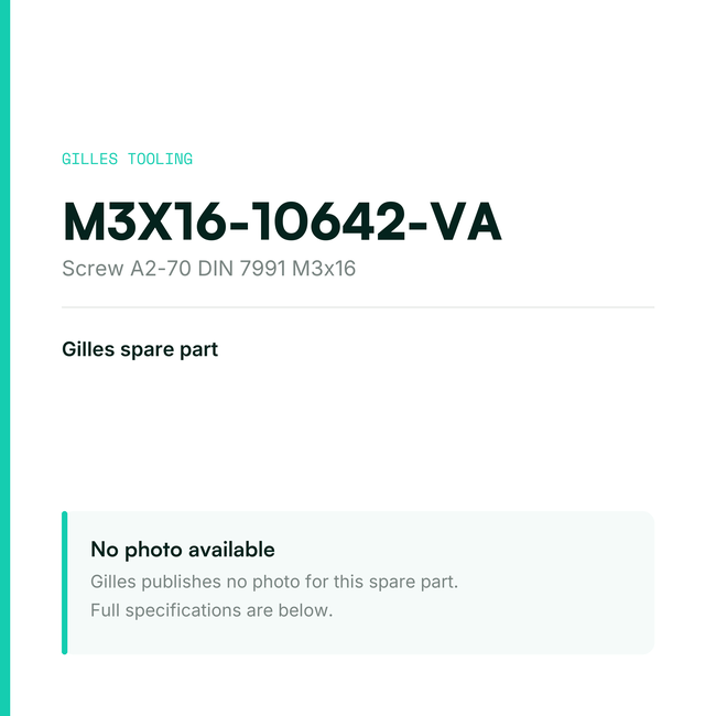 Gilles Screw A2-70 DIN 7991 M3x16 – M3X16-10642-VA, data card, no manufacturer photo available