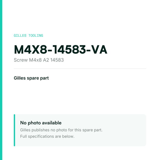 Gilles Screw M4x8 A2 14583 – M4X8-14583-VA, data card, no manufacturer photo available