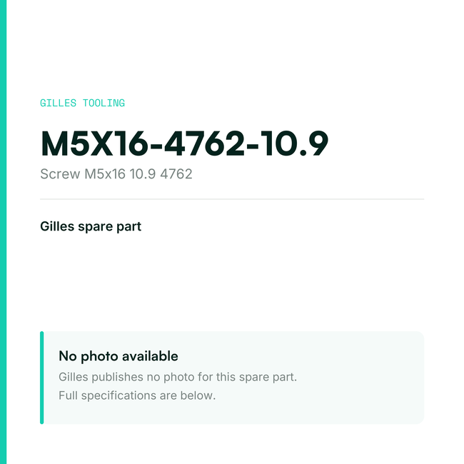 Gilles Screw M5x16 10.9 4762 – M5X16-4762-10.9, data card, no manufacturer photo available
