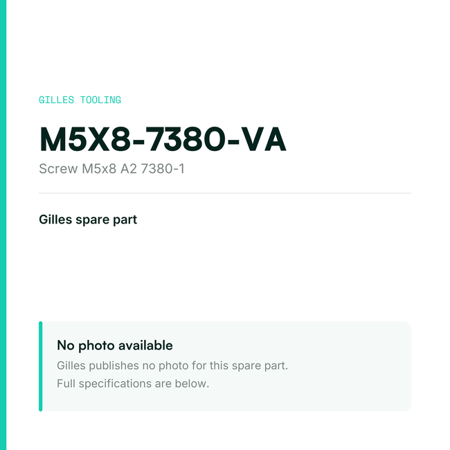 Gilles Screw M5x8 A2 7380-1 – M5X8-7380-VA, data card, no manufacturer photo available