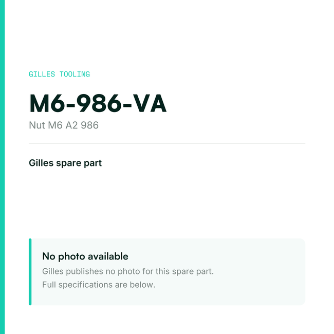 Gilles Nut M6 A2 986 – M6-986-VA, data card, no manufacturer photo available