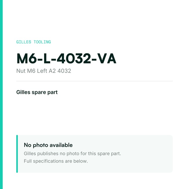 Gilles Nut M6 Left A2 4032 – M6-L-4032-VA, data card, no manufacturer photo available