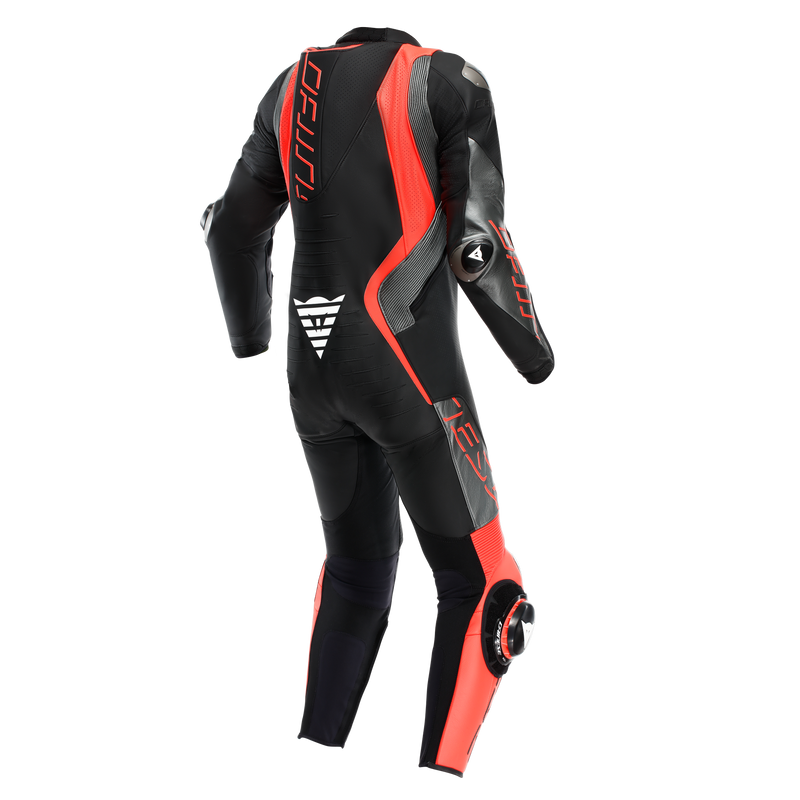 Dainese Audax D-ZIP one-piece leather racing suit in black and red, men's