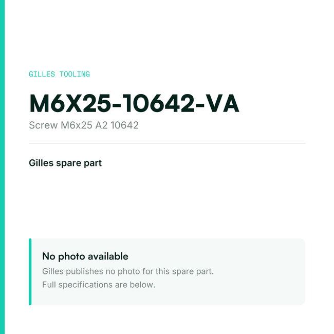 Gilles Screw M6x25 A2 10642 – M6X25-10642-VA, data card, no manufacturer photo available