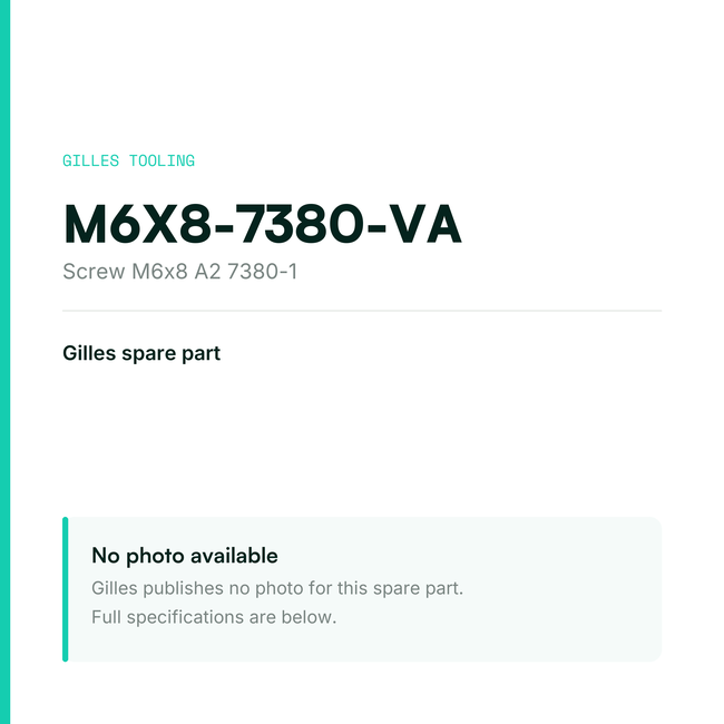 Gilles Screw M6x8 A2 7380-1 – M6X8-7380-VA, data card, no manufacturer photo available