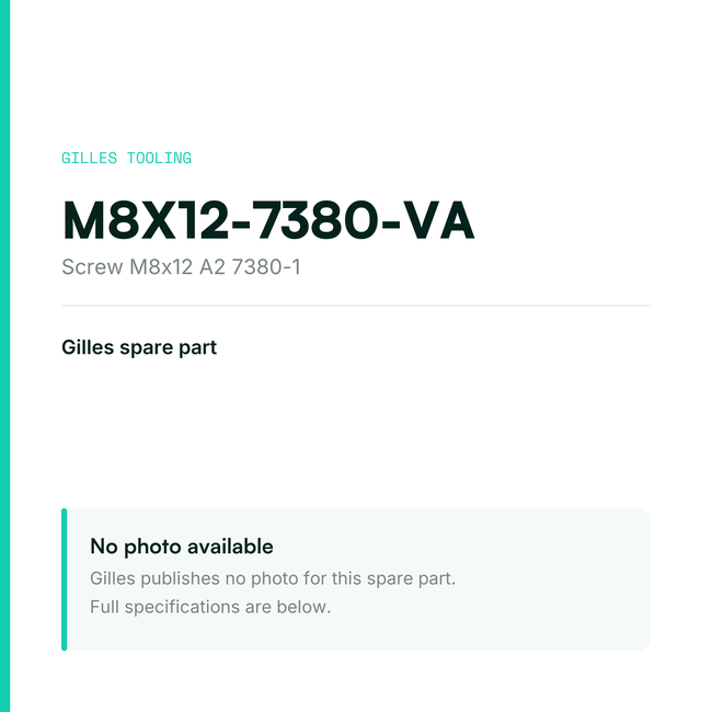 Gilles Screw M8x12 A2 7380-1 – M8X12-7380-VA, data card, no manufacturer photo available