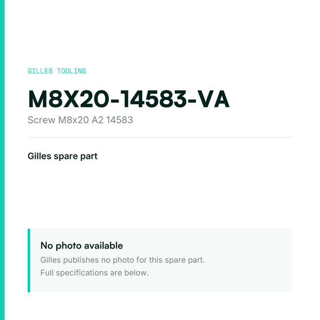 Gilles Screw M8x20 A2 14583 – M8X20-14583-VA, data card, no manufacturer photo available