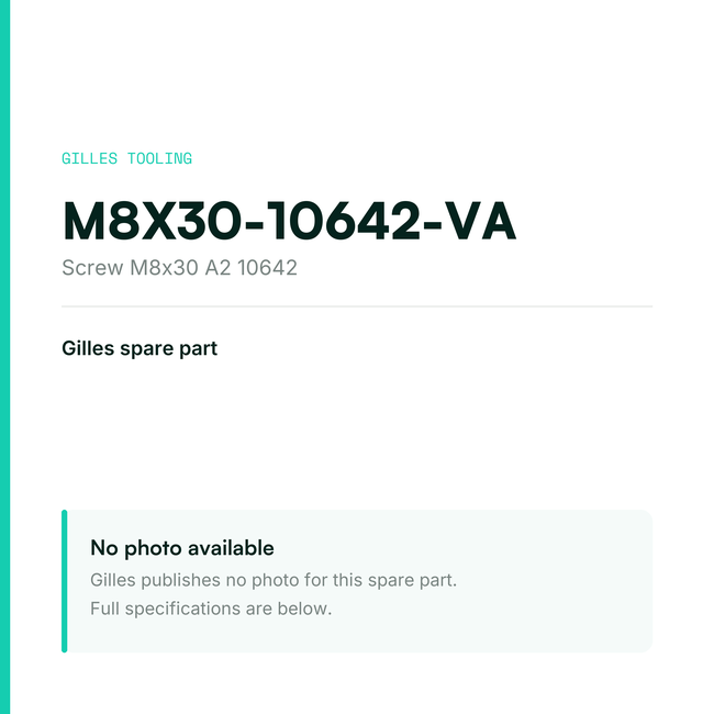 Gilles Screw M8x30 A2 10642 – M8X30-10642-VA, data card, no manufacturer photo available