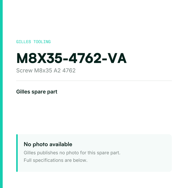 Gilles Screw M8x35 A2 4762 – M8X35-4762-VA, data card, no manufacturer photo available