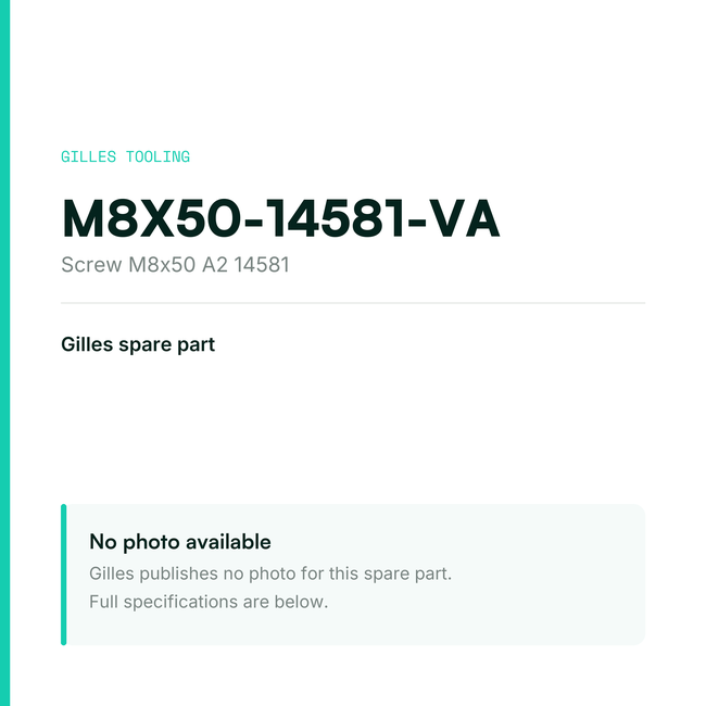 Gilles Screw M8x50 A2 14581 – M8X50-14581-VA, data card, no manufacturer photo available