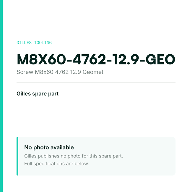 Gilles Screw M8x60 4762 12.9 Geomet – M8X60-4762-12.9-GEO, data card, no manufacturer photo available