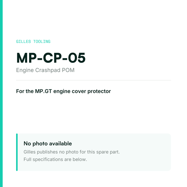 Gilles Engine Crashpad POM – MP-CP-05, data card, no manufacturer photo available