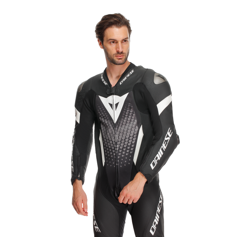 Dainese Laguna Seca 6 one-piece perforated leather race suit in Black and White