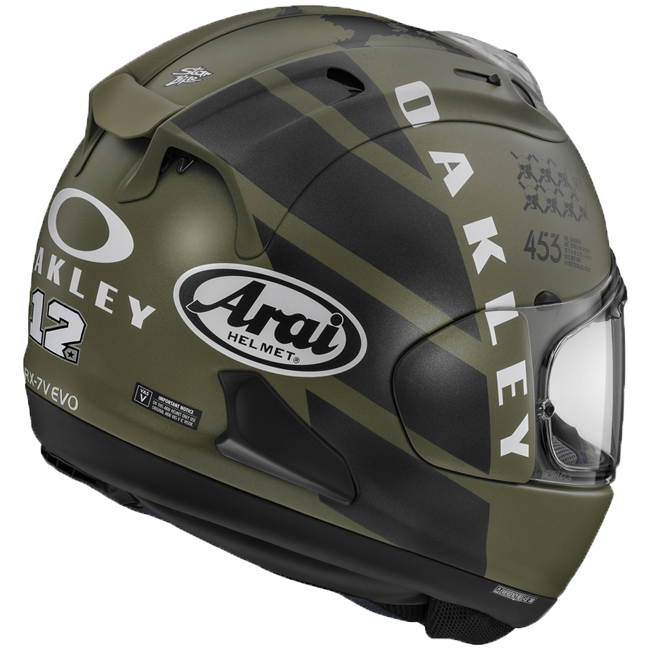 Arai RX-7V Evo full-face helmet in Maverick Viñales Oakley Replica 2024 gloss finish