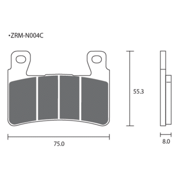 Dimension drawing of the ZCOO N004 brake pad, Z-N004-EX