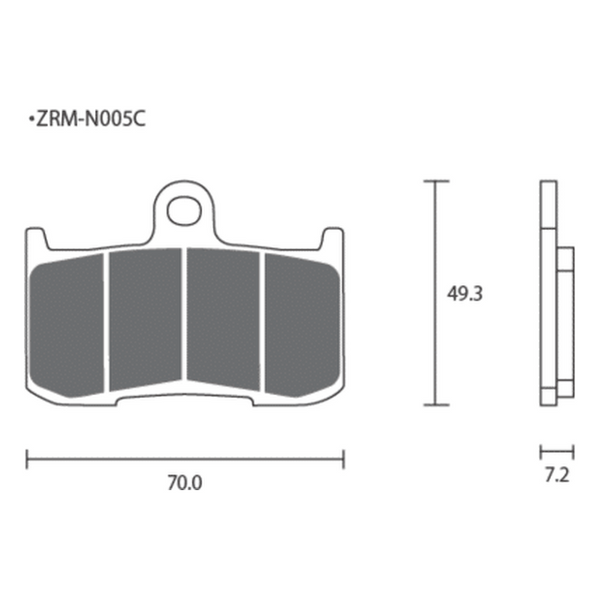 Dimension drawing of the ZCOO N005 brake pad, Z-N005-EX