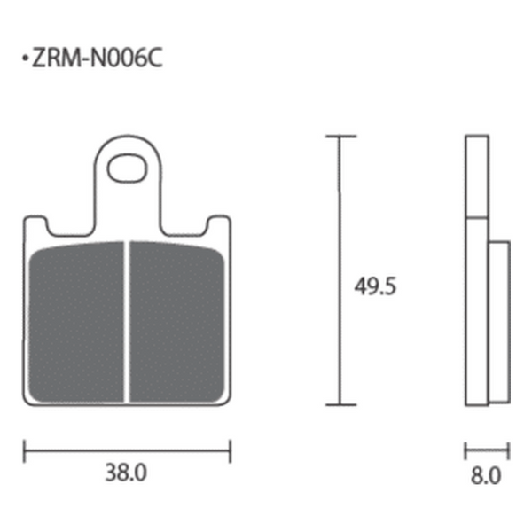 Dimension drawing of the ZCOO N006 brake pad, Z-N006-EX