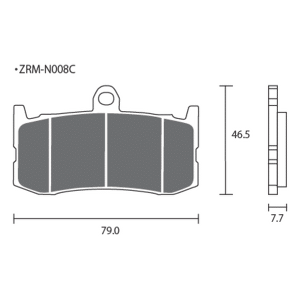 Dimension drawing of the ZCOO N008 brake pad, Z-N008-EX