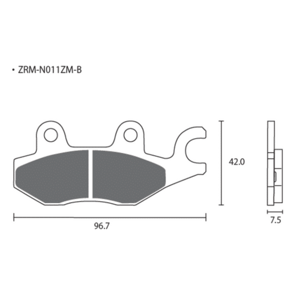 Dimension drawing of the ZCOO N011 brake pad, Z-N011-EX