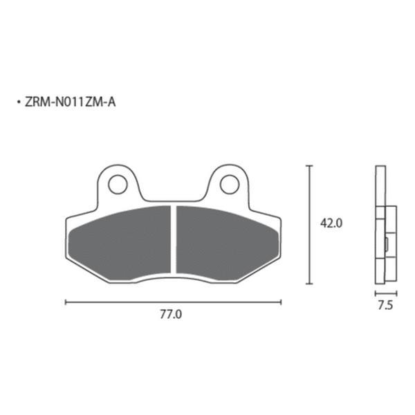 Dimension drawing of the ZCOO N011 brake pad, Z-N011-EX