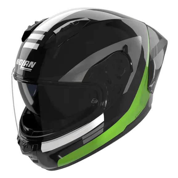 Nolan N60-6 Sport helmet Contrasto 358 gloss black and fluorescent green full-face view