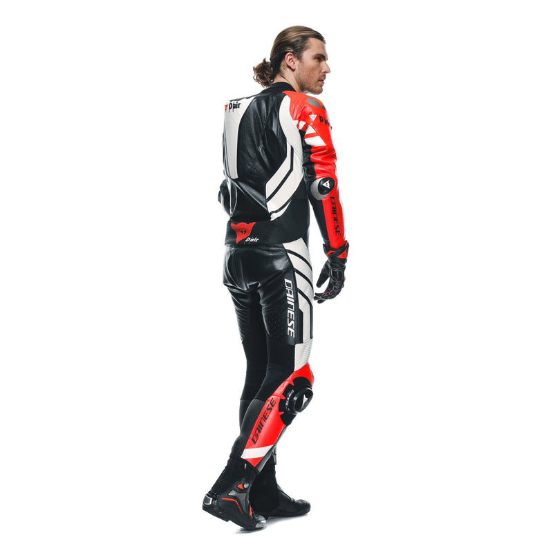 Dainese Mugello 3 Perf. D-AIR® men's one-piece leather race suit in black and red