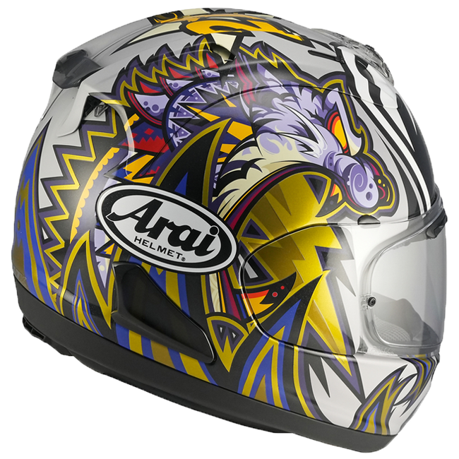 Arai RX-7V Evo full-face helmet in Katsuyuki Nakasuga4 Replica gloss livery