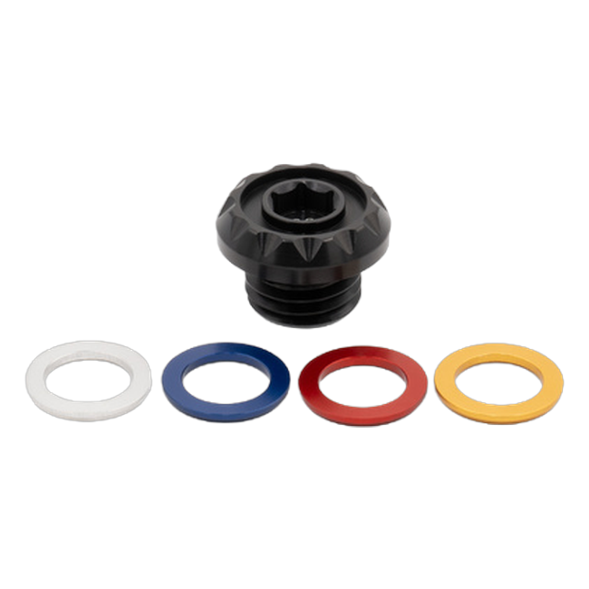 Gilles OFC oil filler cap for Triumph Daytona 675, with the colour inserts