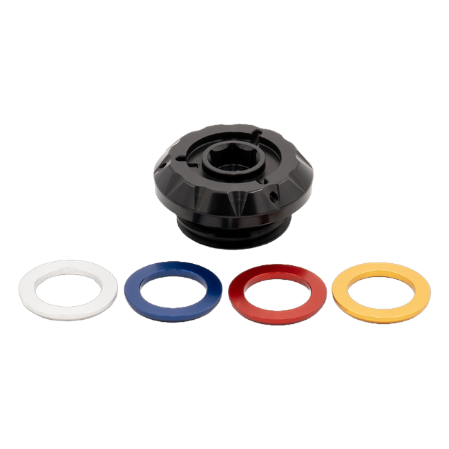 Gilles OFC oil filler cap for Yamaha XSR700, with the colour inserts