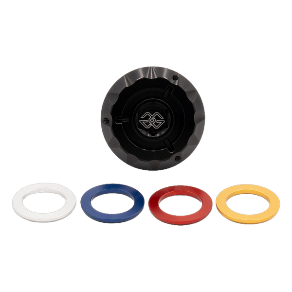 Gilles OFC oil filler cap for Yamaha R3, with the colour inserts, view 2