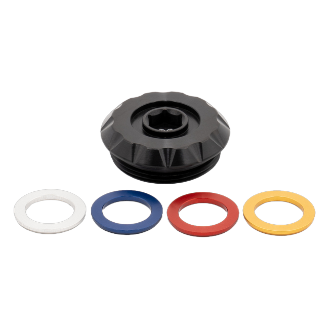 Gilles OFC oil filler cap for BMW R1200RT, with the colour inserts