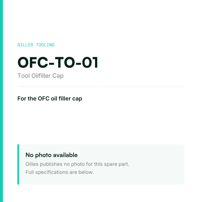 Gilles Tool Oilfiller Cap – OFC-TO-01, data card, no manufacturer photo available